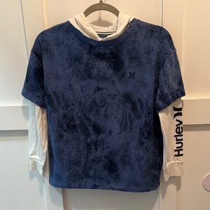 Hurley Navy and White Kids Hoodie Shirt size Medium 10-12